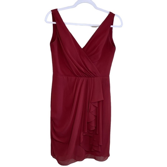 Jim Hjelm - Occasions - Burgundy Chiffon Knee Length Dress - Size 10 - Picture 4 of 10